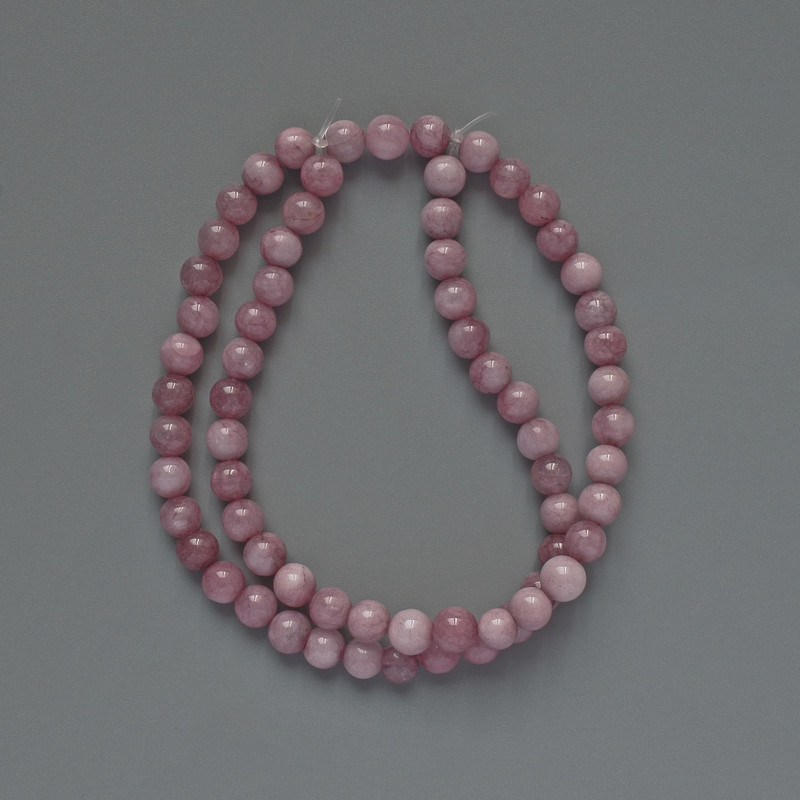 Kunzit-Perlen (künstlich) glatte Kugeln, Durchmesser ca. 6 mm, Länge ca. 39 cm, auf Faden