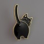 Brosche Katze, schwarze Emaille, goldfarbenes Metall, 37 × 20 mm
