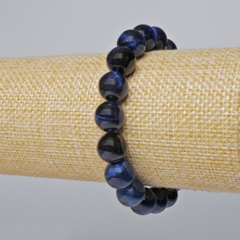 Armband aus blauem Katzenauge, natürlicher Stein, glatte Kugeln, Durchmesser 10,5 mm, Länge 18 cm, elastisch