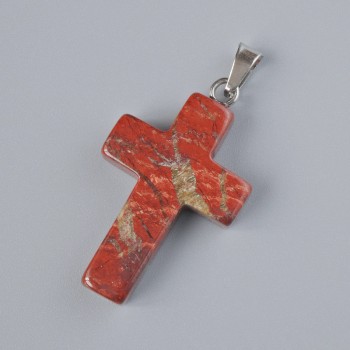 Anhänger „Kreuz“ aus rotem Jaspis, Naturstein, Abmessungen ca. 25×18 mm, Länge ca. 34 mm