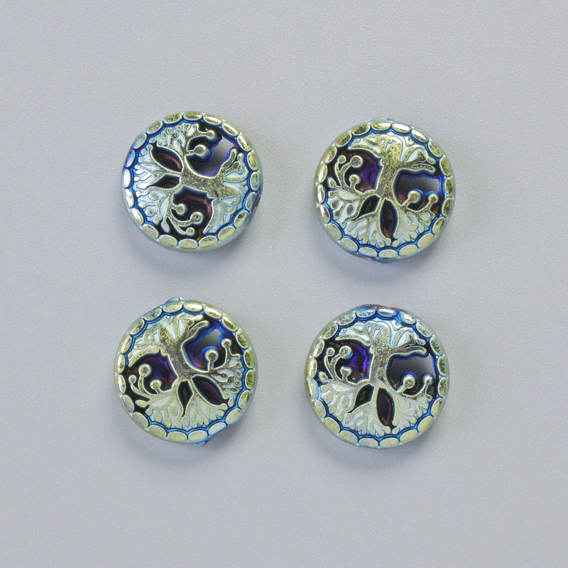 Hämatit-Perle »Baum«, Chamäleon-Farbton, Abmessungen 12,5 × 4,5 mm ± (4 Stück)