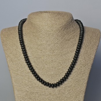 Halskette aus künstlichem Schungit, glatte Rondell-Perlen, Durchmesser ca. 8×5 mm, Länge 45–49 cm