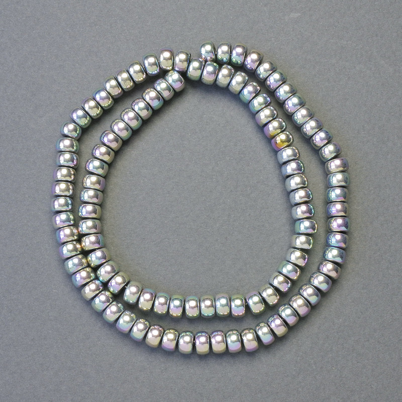 Hämatit Rondell-Perlen Regenbogenfarben, Durchmesser ca. 6 × 4 mm, Strang ca. 42 cm