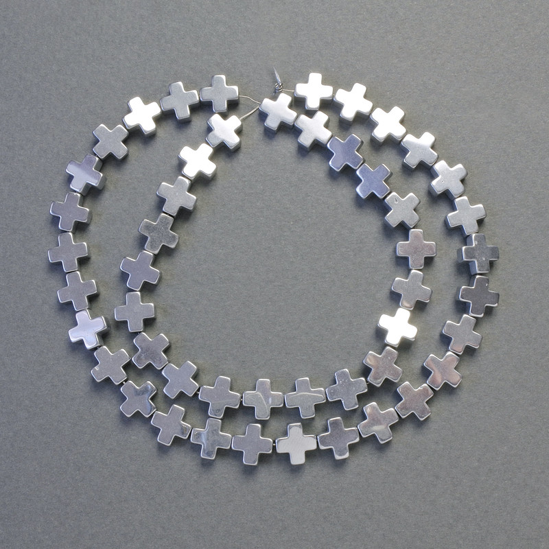 Hämatit-Kreuzperlen silberfarben, Durchmesser 8×8 mm, Länge ca. 41 cm – Strang