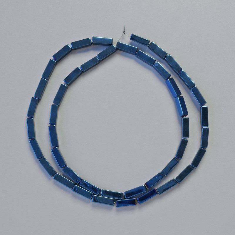 Hämatit-Perlen rechteckig 9×3 mm ± blau, Strang