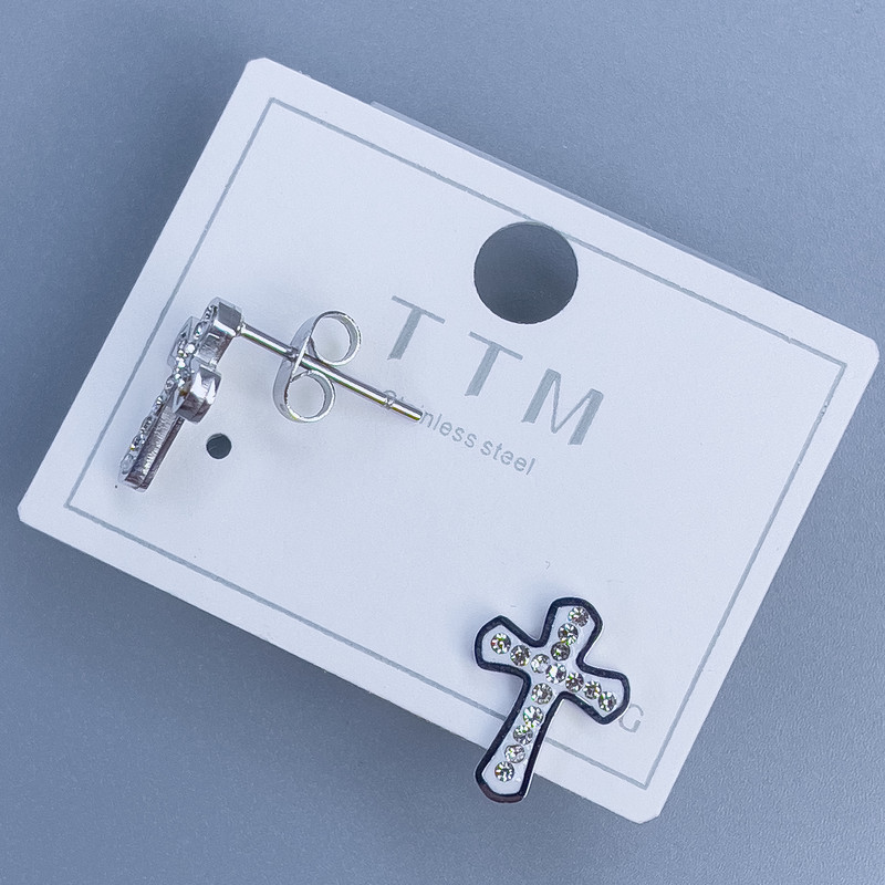 Ohrstecker Kreuz mit weißen Strasssteinen von Xuping