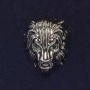 Brosche Löwe mit grünen Strasssteinen, silbernes Metall, Durchmesser 28 × 22 mm +