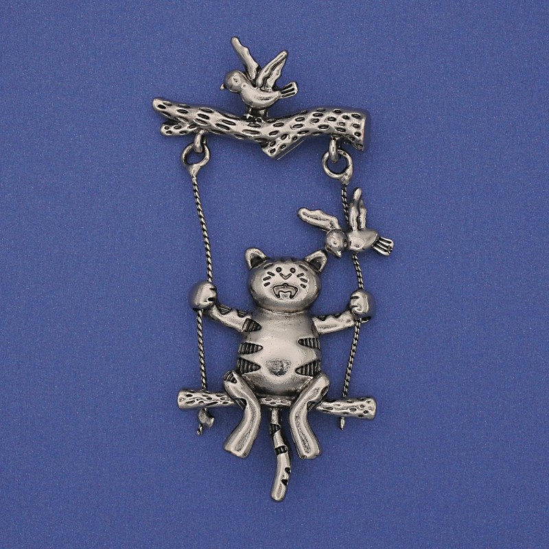 Brosche in Katzenform aus silberfarbenem Metall, 62×33 mm