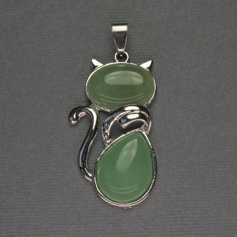 Anhänger Katze Nephrit 25×51 mm ± silberfarbener Metallrand