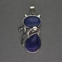 Anhänger 'Katze' aus Lapislazuli, 25×51 mm ± silberfarbenes Metall