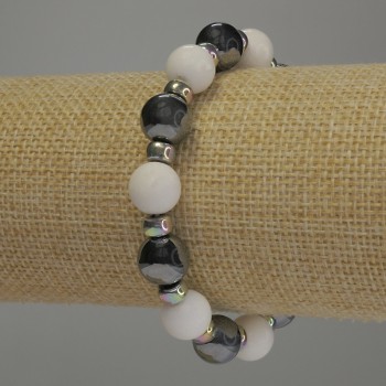 Armband aus Achat und Hämatit – glatte Kugeln ca. 10 mm Durchmesser, Rondellen 6×4 mm, Länge 18 cm, elastisch