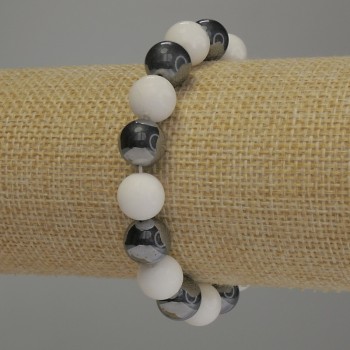 Achat- und Hämatit-Armband, glatte Kugeln, Durchmesser ca. 10 mm, Länge 18 cm, Stretch