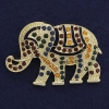 Brosche/Anhänger Elefant mit Strasssteinen, goldfarbiges Metall, 60×40 mm+