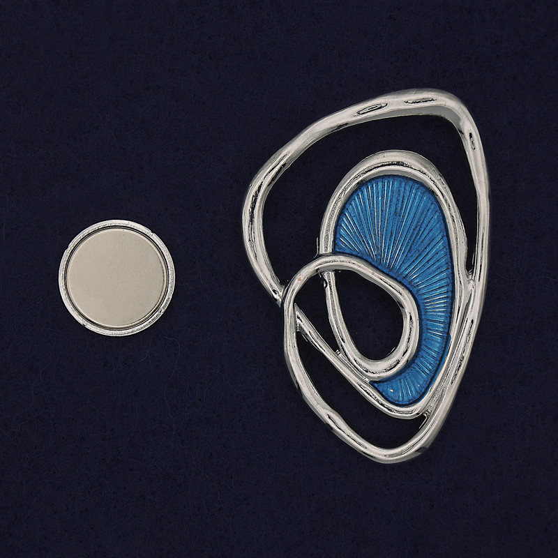 Magnetbrosche Akzent blau-silbernes Metall 37×54 mm+