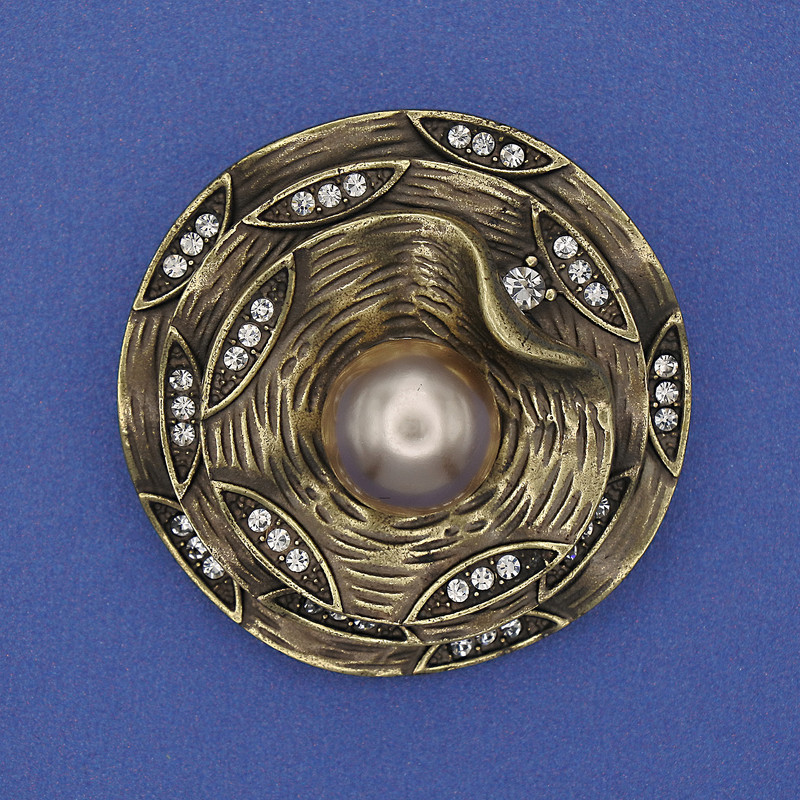 Brosche Akzent beige Perle Bronze 40 mm+