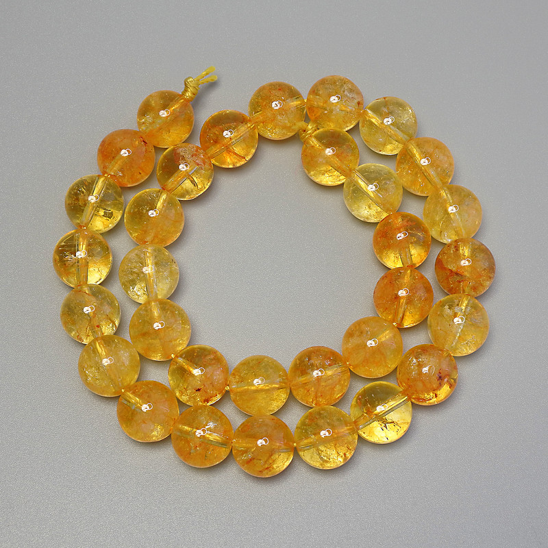Citrin-Perlen, glatte Kugeln, Durchmesser 12 mm, auf der Schnur