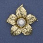 Brosche-Anhänger Blume Perle, goldfarbenes Metall, 45 mm+