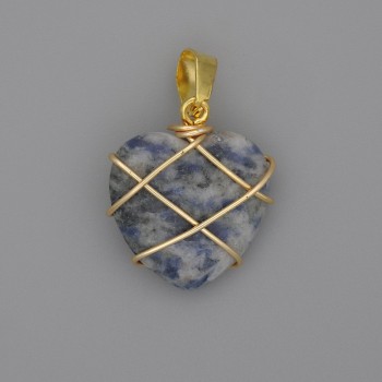 Herzanhänger aus Sodalit in Drahtverflechtung, 21 × 21 mm, Durchmesser ca. 30 mm
