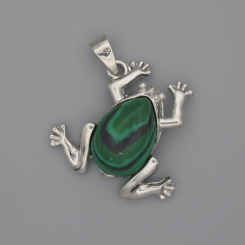 Froschanhänger Malachit 29×28 mm ±, Länge 37 mm ±
