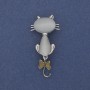 Brosche-Anhänger Katze Katzenauge silberfarbenes Metall 49×25 mm+