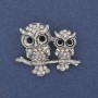 Eulenbrosche mit Anhänger, Strass, silberfarbenes Metall, 37×29 mm+