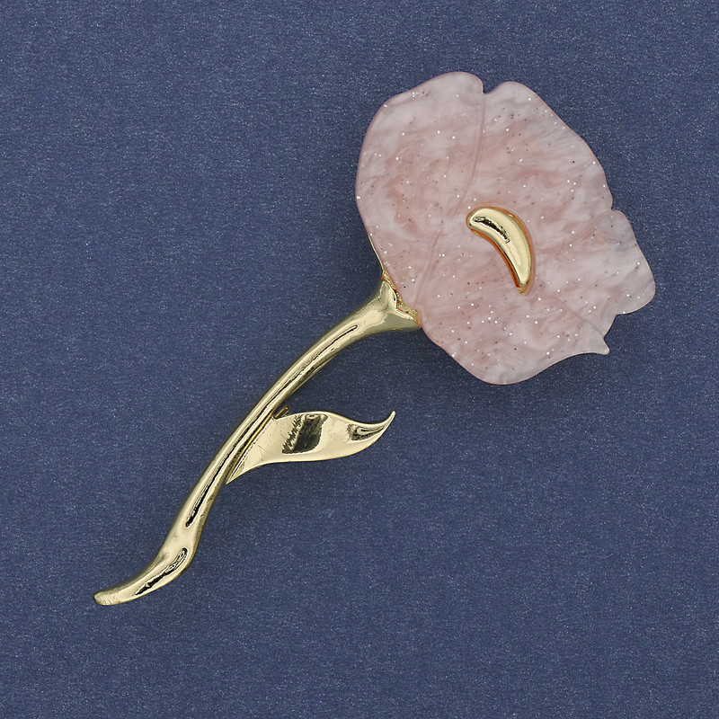 Brosche Blume Mohn rosa Perlmutt, 63×32 mm ± goldfarbenes Metall