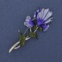 Brosche 'Blume' violett-blau emailliert, silberfarbenes Metall, 34×80 mm+