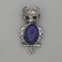 Brosche-Anhänger 'Eule' mit Lapislazuli 60×29 mm ±, silberfarbenes Metall, schwarze Strasssteine