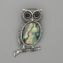 Brosche-Anhänger 'Eule' mit Haliotis, 45×25 mm ±, silberfarbenes Metall, schwarze Strasssteine