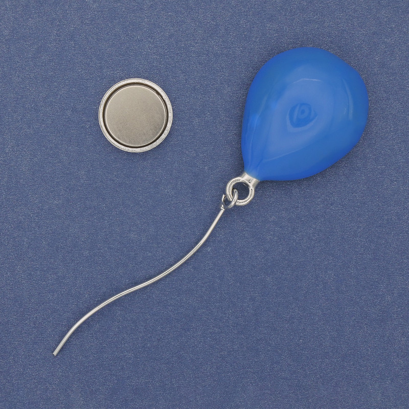 Magnetbrosche „Luftballon“ blaue Emaille, silbernes Metall, 83×24 mm+