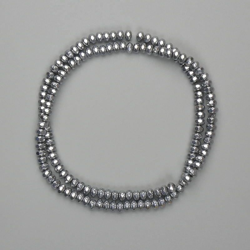 Hämatit-Rondell-Perlen facettiert, 4×2,5 mm ±, silberfarben, Länge 38 cm+