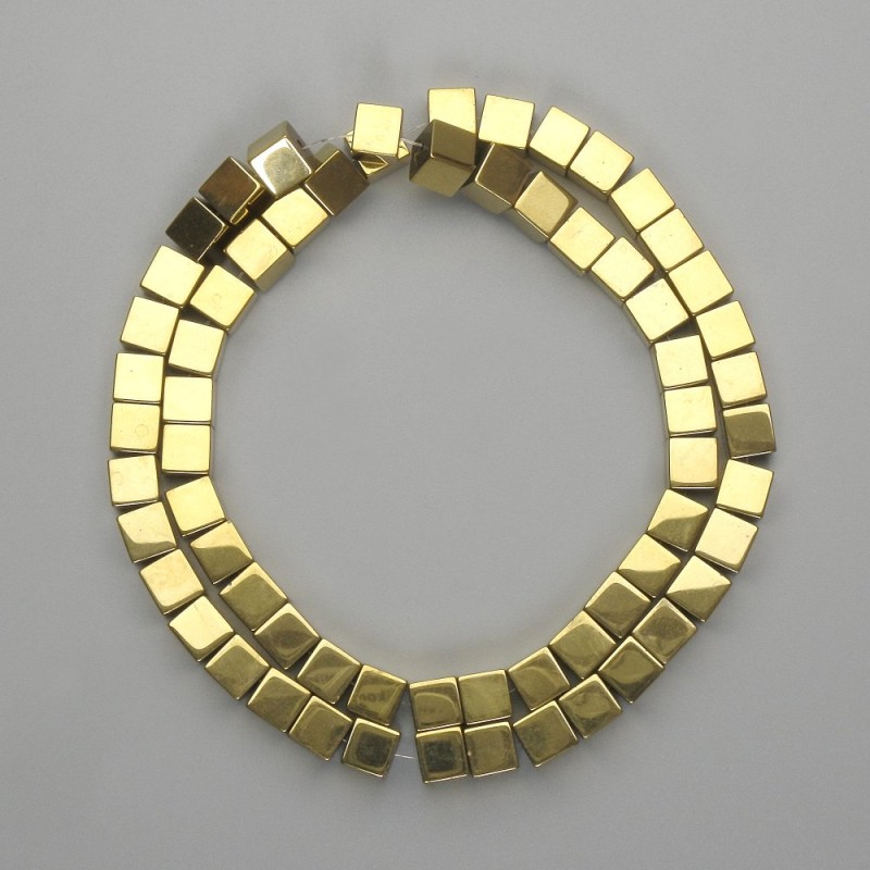 Hämatit-Würfelperlen 6x6 mm +/- goldfarben, Länge 40 cm+