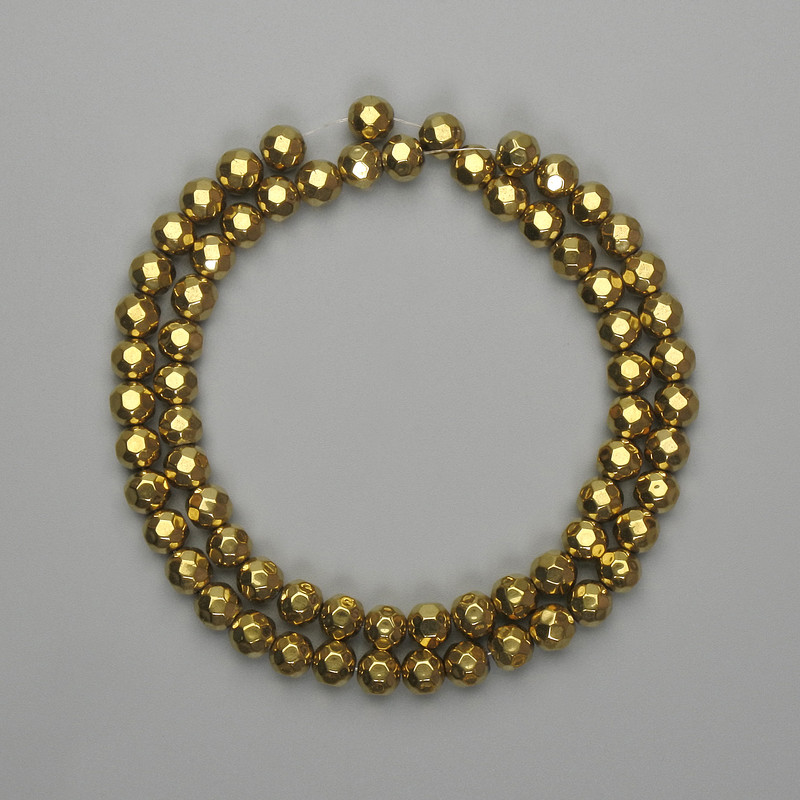 Gematit-Perlen, goldfarben, facettierte Kugeln 6 mm, Länge ca. 38 cm