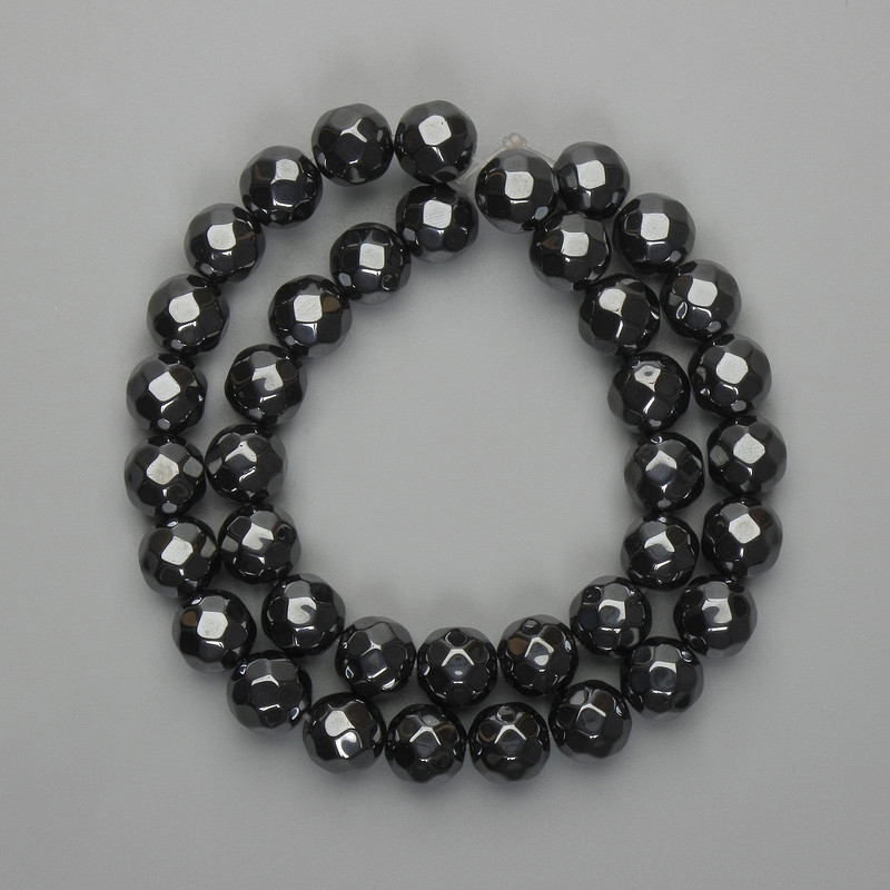 Hämatit-Perlen, facettierte Kugeln 10 mm, Länge ca. 38 cm