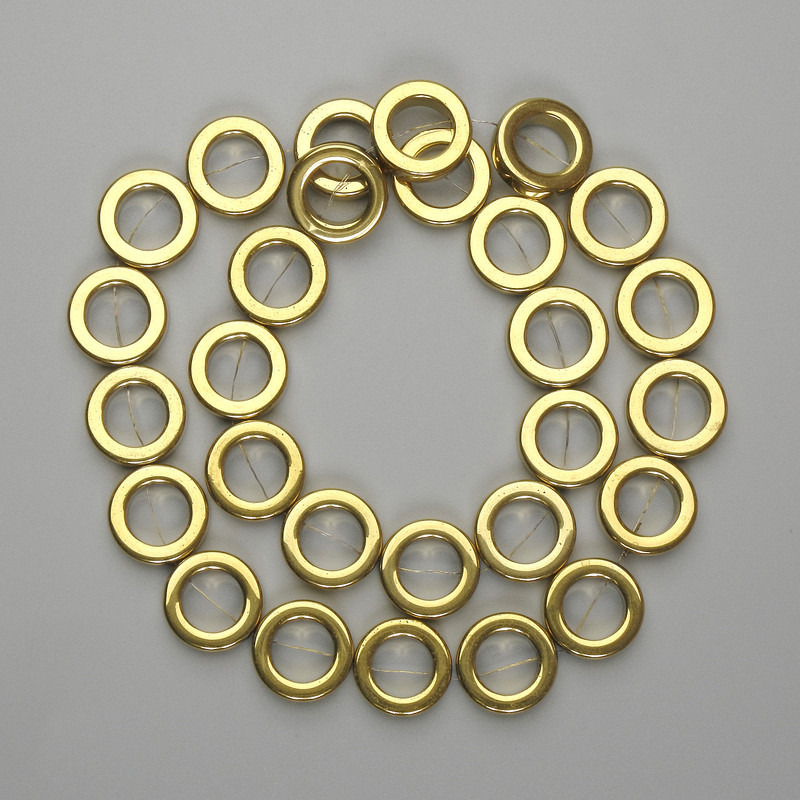 Hämatit-Perlen goldfarben, Ø 14 mm, Länge ca. 38 cm