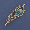 Brosche in Federform Emaille Strasssteine goldfarbenes Metall 72 × 24 mm +