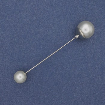 Nadelbrosche Mallorca-Perlen 9mm ± 12mm ± silberfarbenes Metall 73mm+