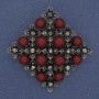 Brosche mit Anhänger Turmalin-Rhombus, graue Strasssteine, silberfarbenes Metall, 56 mm+