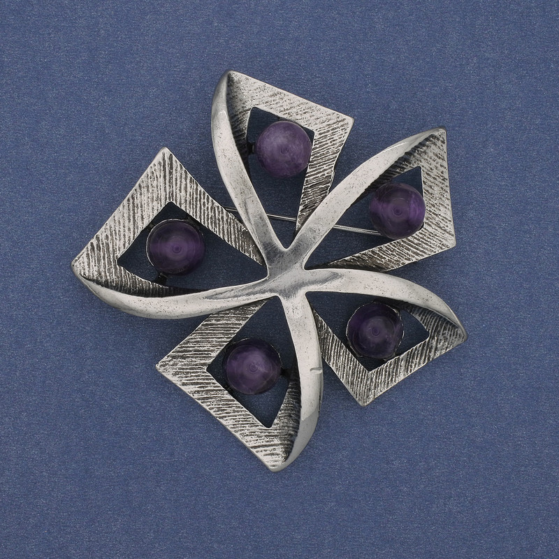 Brosche Akzent Amethyst silberfarbenes Metall 60 mm+