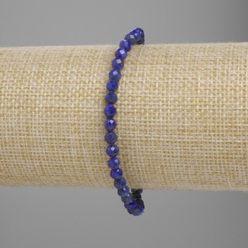 Armband aus Lapislazuli, facettierte Kugeln, Durchmesser ca. 4 mm, Länge ca. 18 cm, Stretch