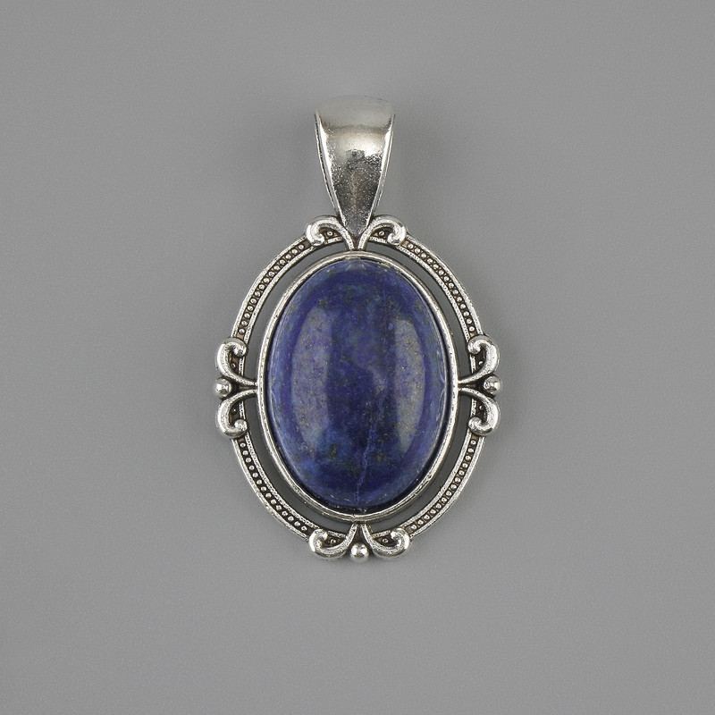 Anhänger Lazurit 34×21 mm ± silberfarbiges Metall