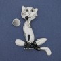 Brosche mit Magnet – Katze, Emaille, Strass, silberfarbenes Metall, 62 × 56 mm +