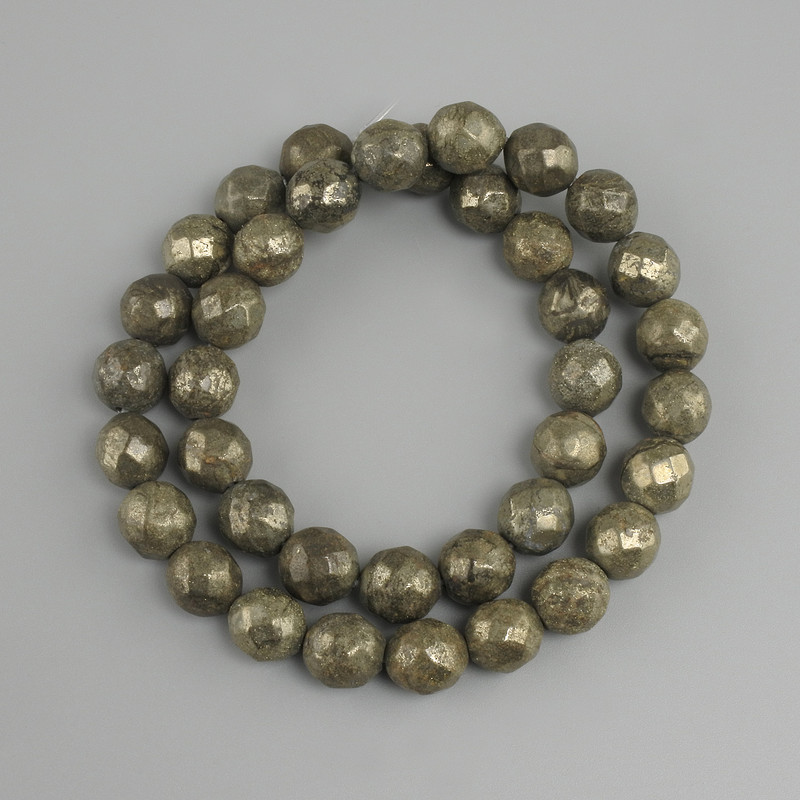 Pyrit-Perlen, facettierte Kugeln, Durchmesser ca. 9,5 mm, Länge 38 cm
