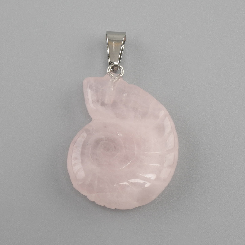 Anhänger Schnecke Rosenquarz 20×27×35 mm+