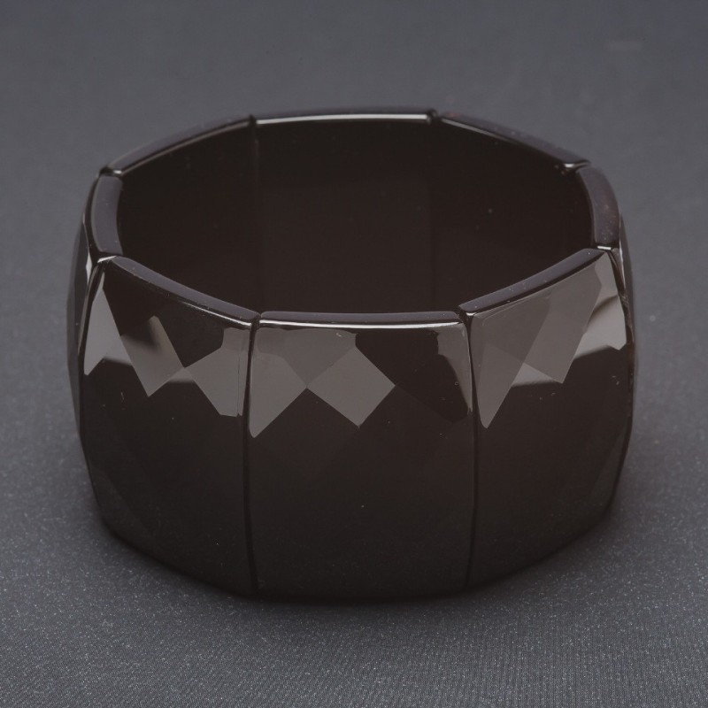Elastisches Armband Elite Schwarzer Achat, rechteckige Glieder, facettiert, 30×40 mm