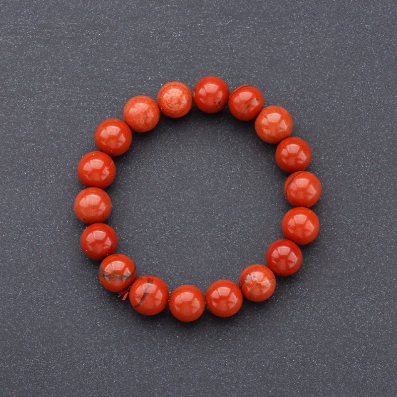 Elastisches Armband aus rotem Jaspis, glatte Perlen, Durchmesser 10 mm