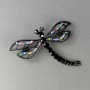 Brosche "Libelle Königin der Nacht" 5×6 cm schwarzes Metall, bunte Strasssteine
