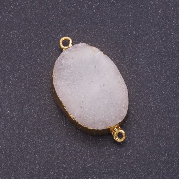 Ovaler Konnektor aus weißer Achat-Druse „Schnee“, Durchmesser ca. 25 × 40 mm, goldfarbenes Metall