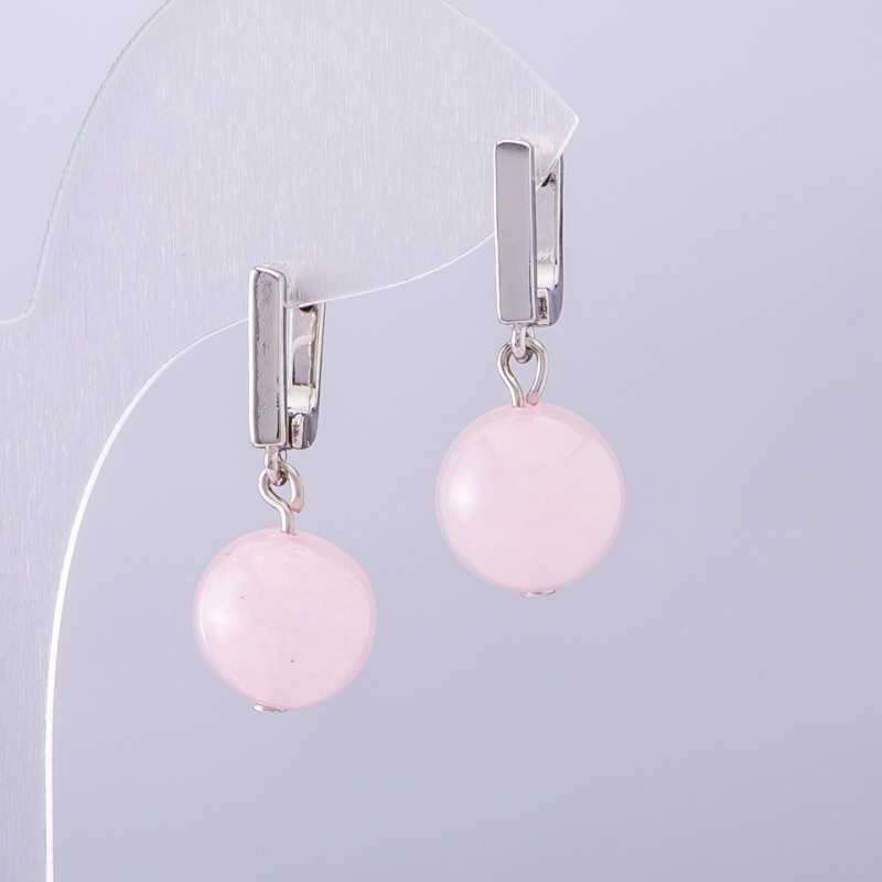 Ohrringe Elegant Rosenquarz, Durchmesser 12 mm