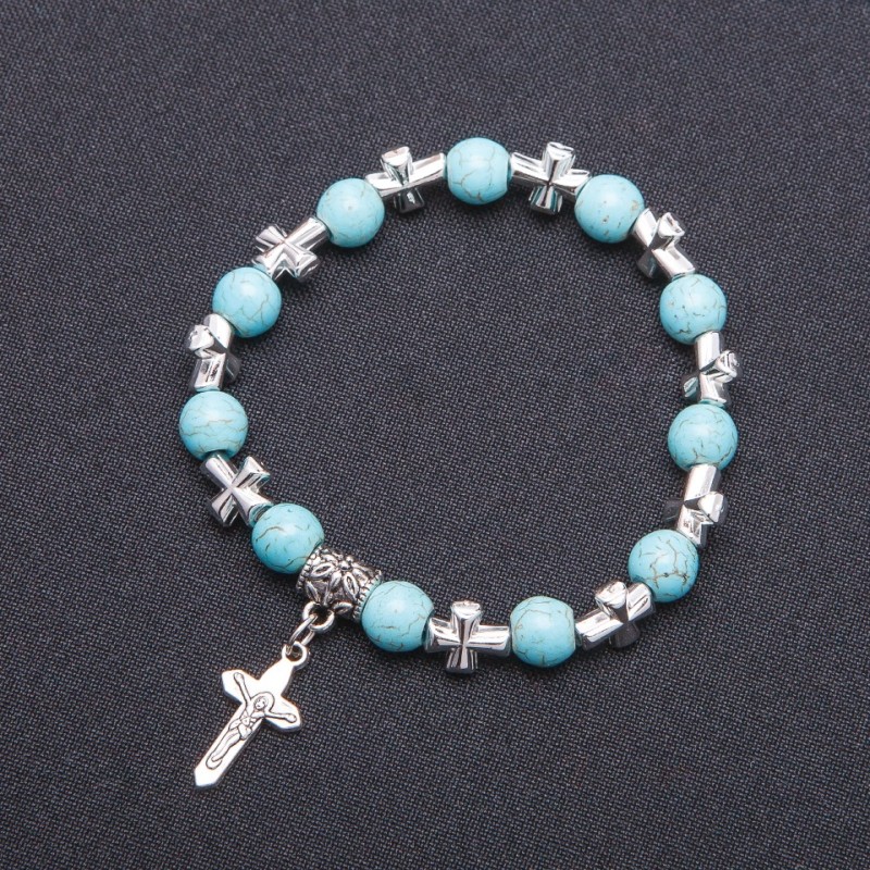Armband in Türkis mit Kreuz-Anhänger Ø 8 mm